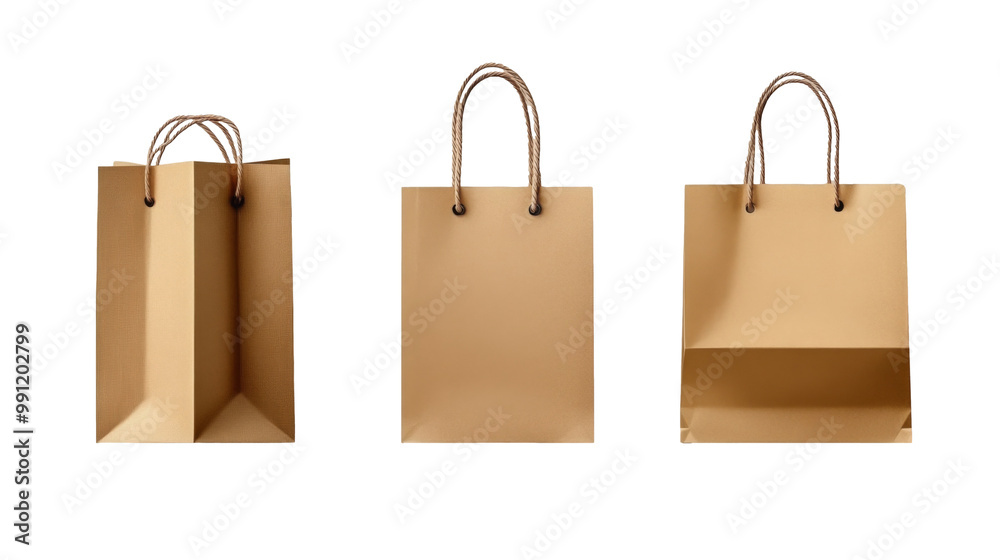 Set of paper shopping bag, PNG file of isolated cut-out object on transparent background, mockup template for the design, Shopping sale delivery concept Set of paper shopping bag, PNG file of isolated cut-out object on transparent background, mockup template for the design, Shopping sale delivery concept