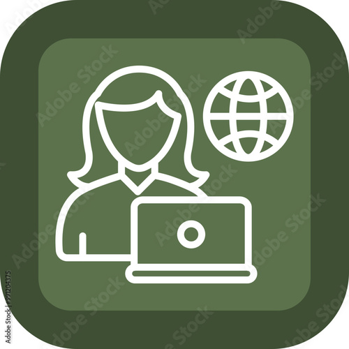 Remote Female Worker Icon Design