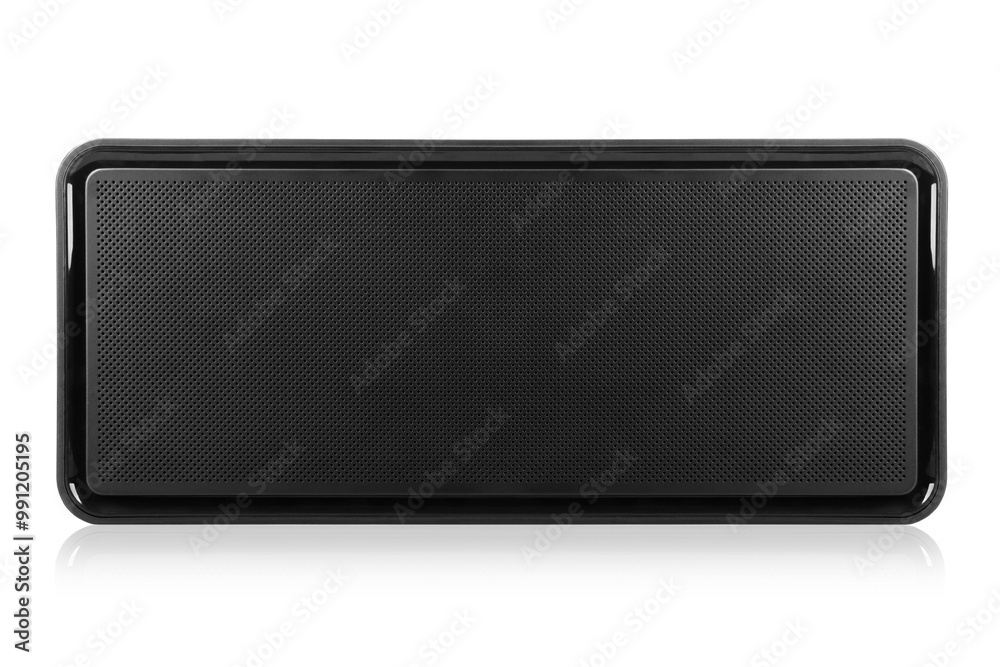 Black portable bluetooth speaker on white background. Black portable bluetooth speaker on white background.