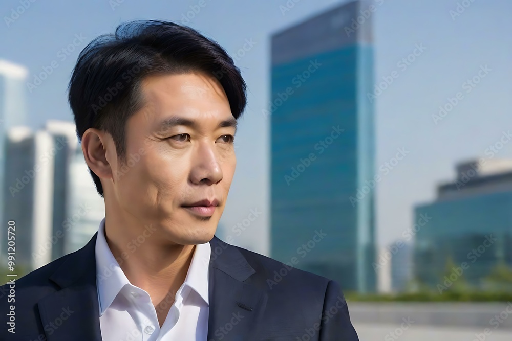 Confident Businessman Looking Towards the Future in Cityscape Confident Businessman Looking Towards the Future in Cityscape