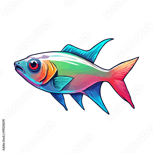amazing cute  neon tetra fulcolor vector illustration ai generated
