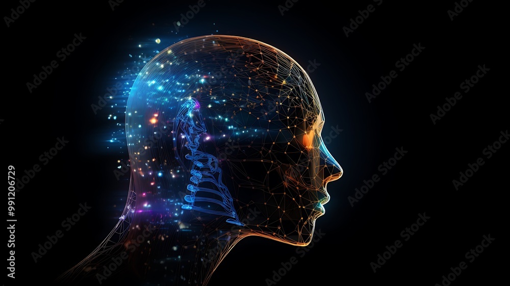Futuristic Side Profile of Human Head with Glowing Circuits and Neural Network Patterns in a Digital Technology Design Futuristic Side Profile of Human Head with Glowing Circuits and Neural Network Patterns in a Digital Technology Design