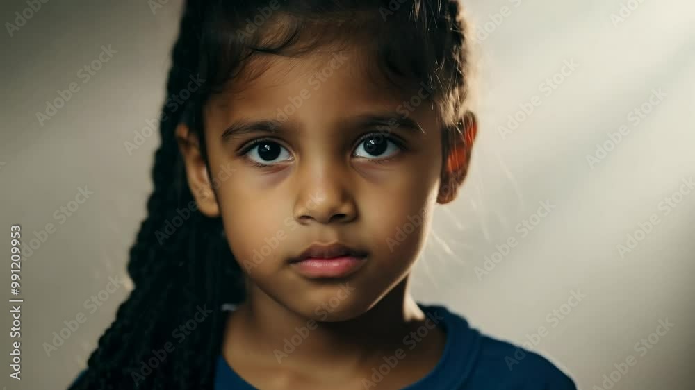 Close-up video of a young black girl transitioning from confusion to understanding with soft, diffused light. Close-up video of a young black girl transitioning from confusion to understanding with soft, diffused light.