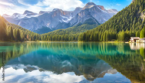 Charming晨光 in Misurina Lake Area of South Tyrol, picturesque scenery