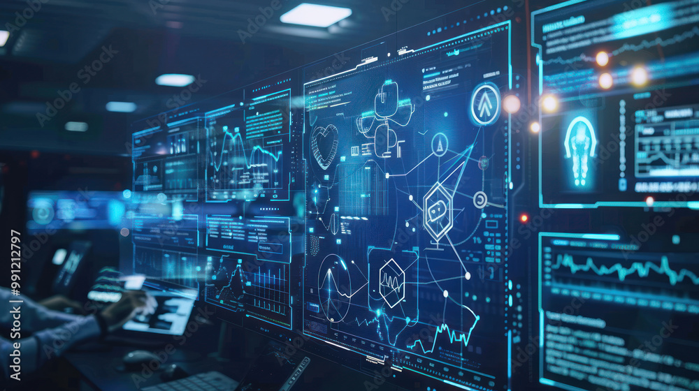 Fototapeta premium A digital platform showing real-time updates on investment opportunities across sectors like healthcare, fintech, and renewable energy.