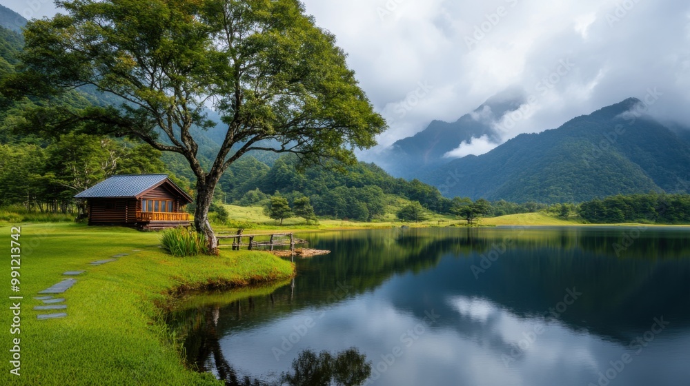 Tranquil Lakeside Cabin Surrounded by Lush Nature Tranquil Lakeside Cabin Surrounded by Lush Nature