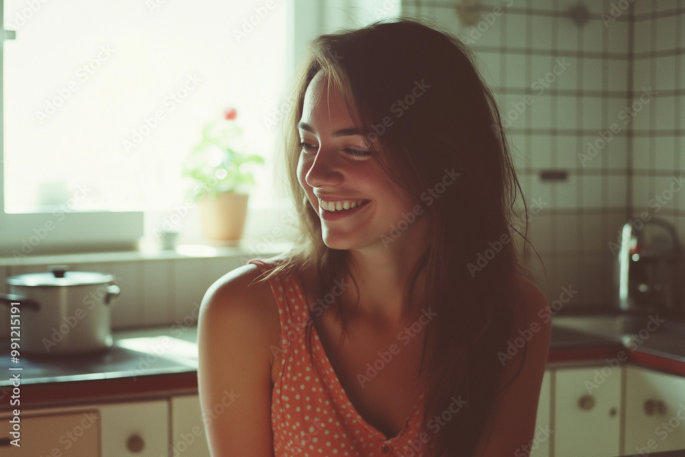 Portrait of a cute smiling girl in the kitchen Portrait of a cute smiling girl in the kitchen