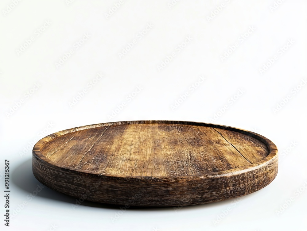 A round wooden tray on a white background A round wooden tray on a white background