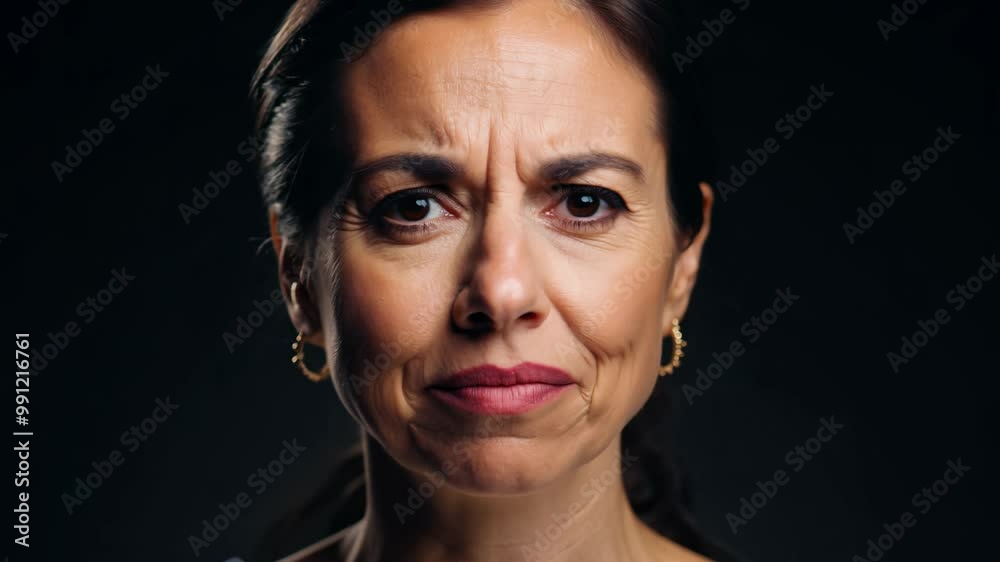 Dramatic close-up video of a woman expressing skepticism turning to realization Dramatic close-up video of a woman expressing skepticism turning to realization