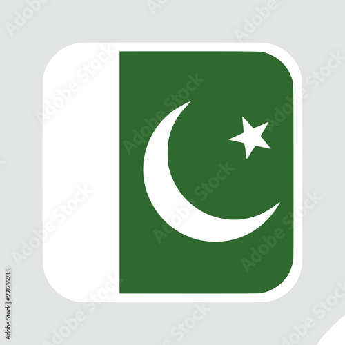 pakistan flag, flat vector square with rounded corners and white border. vector illustration	