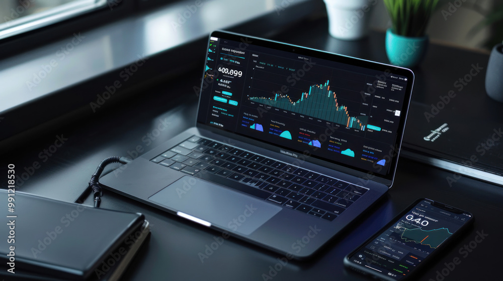 A digital platform where users manage their investments, with real-time data on market performance and portfolio growth. A digital platform where users manage their investments, with real-time data on market performance and portfolio growth.
