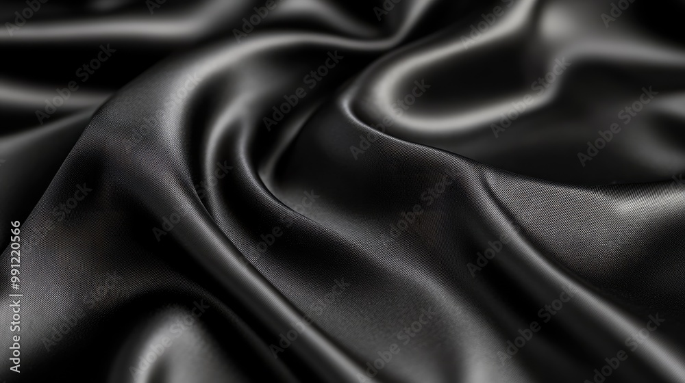 Fototapeta premium Close up of smooth black silk fabric with folds and shadows evoking a sense of luxury and elegance