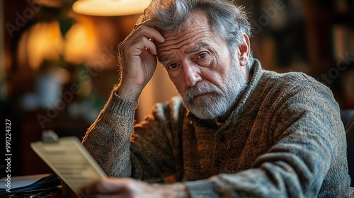 elderly man overwhelmed by financial challenges from rising energy expenses and tax payments emphasizing the need for effective planning and support systems to alleviate financial hardship and stress