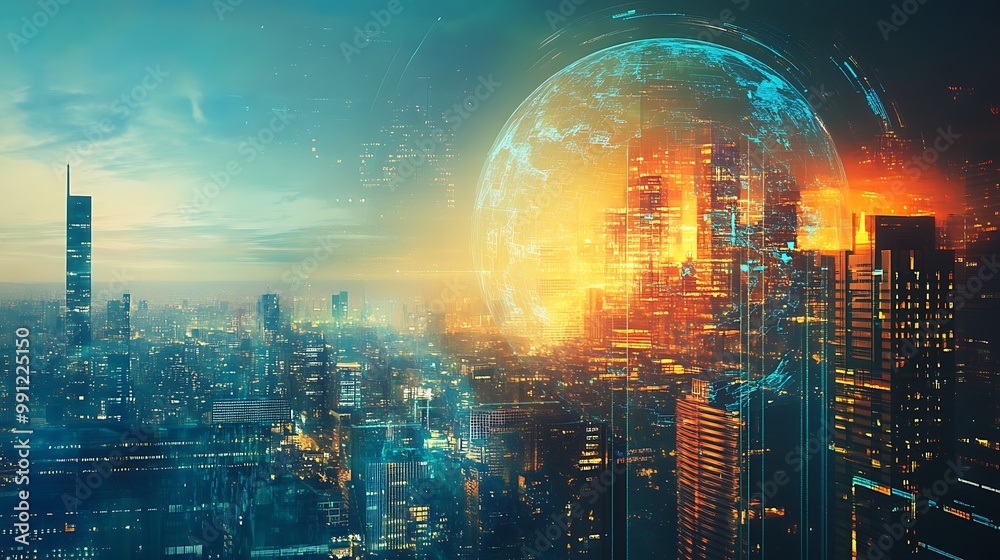 A futuristic cityscape with a glowing orb representing global connectivity. A futuristic cityscape with a glowing orb representing global connectivity.
