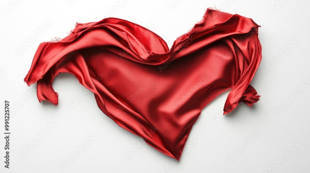 Fototapeta premium Heart shaped tear in paper revealing the satin texture of a flag Isolated on white background
