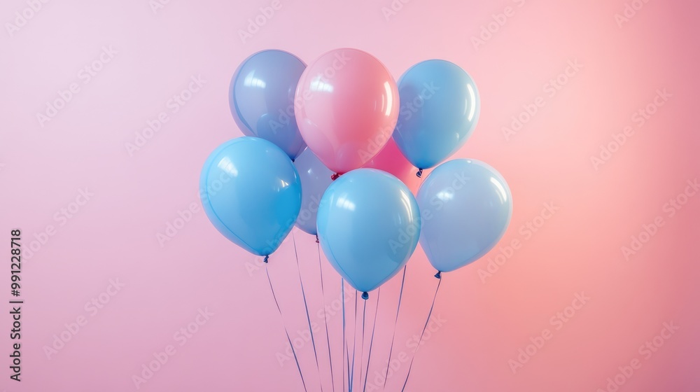 A cluster of balloons set against a pink and blue backdrop A cluster of balloons set against a pink and blue backdrop