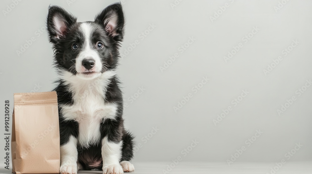 Cute Border Collie Puppy Sitting Next to a Paper Bag Cute Border Collie Puppy Sitting Next to a Paper Bag