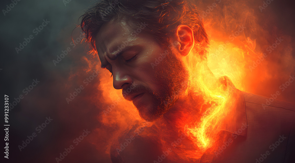 A Man in His Late Thirties Suffering from Chest Pain, Holding His Chest with a Concerned Expression, Illustrating the Seriousness of Health Issues and the Need for Medical Attention in Everyday Life
A Man in His Late Thirties Suffering from Chest Pain, Holding His Chest with a Concerned Expression, Illustrating the Seriousness of Health Issues and the Need for Medical Attention in Everyday Life