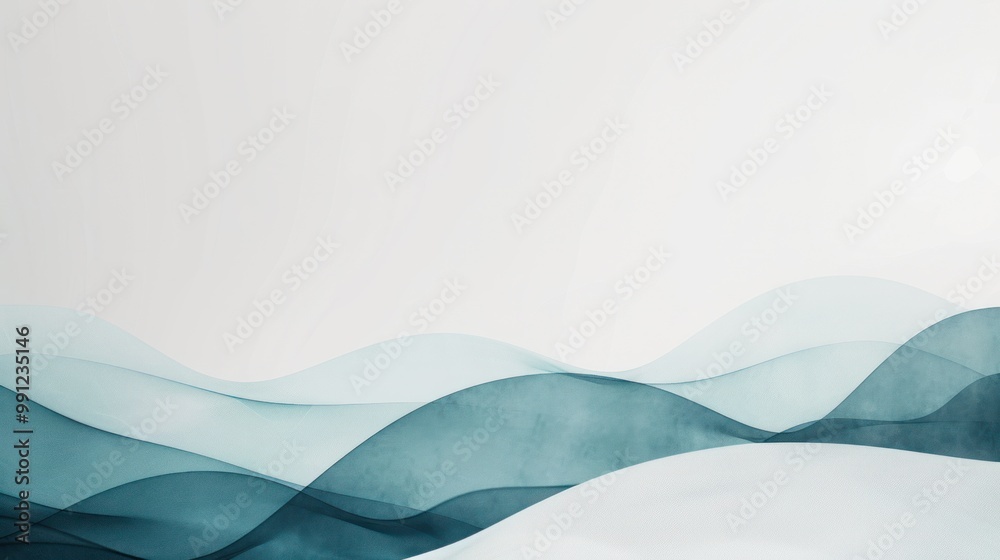 Abstract Blue Waves on White Background