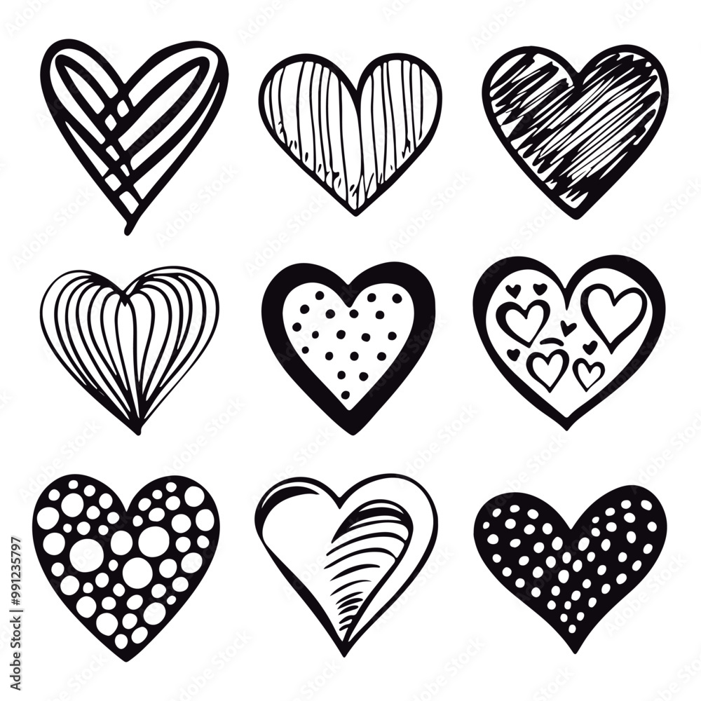 Hand-drawn, scribbled hearts in doodles. Doodle fashion.
Hand-drawn, scribbled hearts in doodles. Doodle fashion.