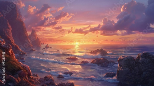 Sunset Over a Rocky Coastline