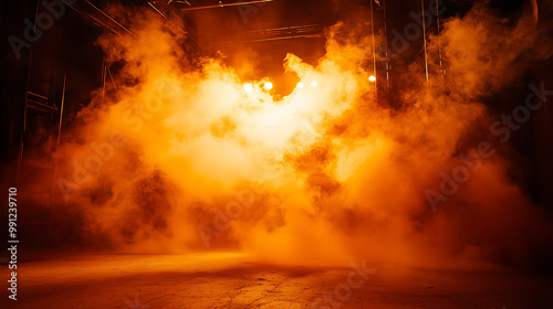 Orange smoke drifting across a stage, creating a warm and energetic scene