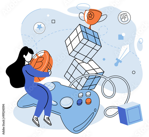Gamefi vector illustration. Digital innovation in GameFi unlocks new possibilities for immersive gaming experiences The GameFi revolution transforms gaming industry by introducing financial incentives