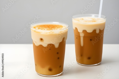 Refreshing Iced Milk Tea Isolated on White Background