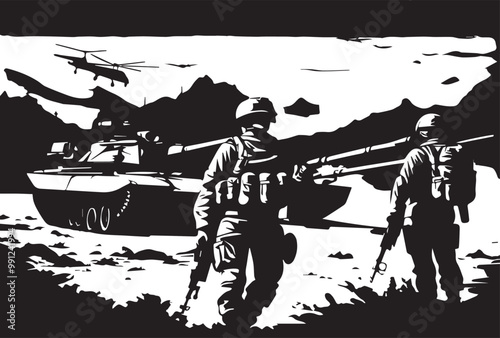 Military vector illustration army combat ambush grunge.