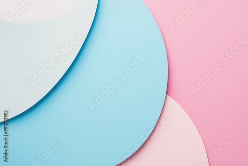abstract background with geometric shapes, light pastel pink and blue shades, minimalist style, copy space