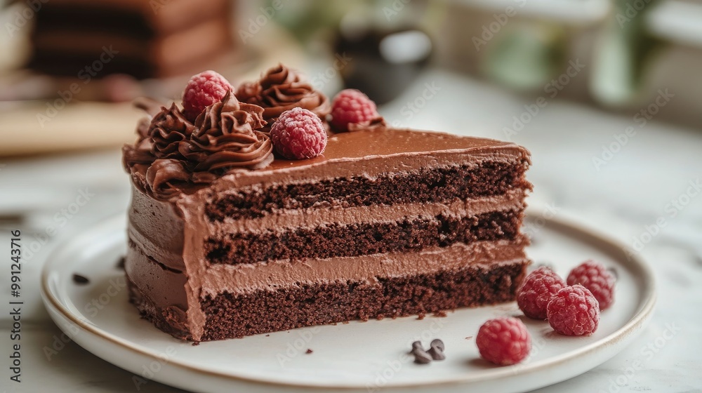 Chocolate cake slice with frosting. Perfect for a birthday, wedding, or other celebration. Chocolate cake slice with frosting. Perfect for a birthday, wedding, or other celebration.