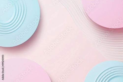 abstract background with geometric shapes, light pastel pink and blue shades, minimalist style, copy space