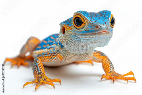 Colorful lizard posing on a white background photo