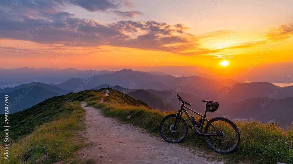 Mountain Bike Sunset Landscape with Dramatic Sky Mountain Bike Sunset Landscape with Dramatic Sky