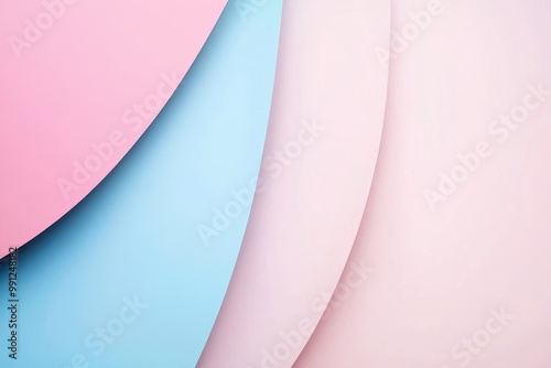 abstract background with geometric shapes, light pastel pink and blue shades, minimalist style, copy space