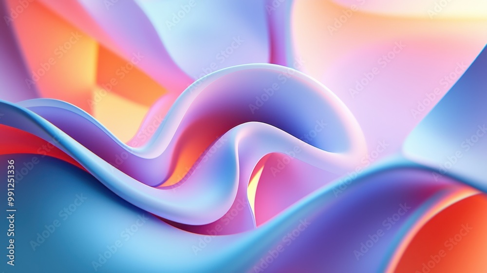 A 3D abstract shape that appears to float off the screen, with dynamic colors and depth, creating