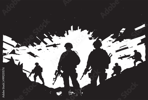 Military vector illustration army combat ambush grunge.