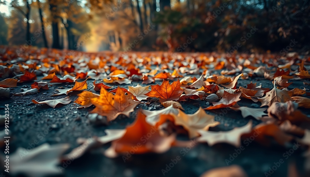 With the arrival of autumn, fallen leaves are scattered on the ground. With the arrival of autumn, fallen leaves are scattered on the ground.