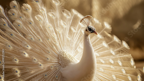 White peacock showing off beautiful feathers