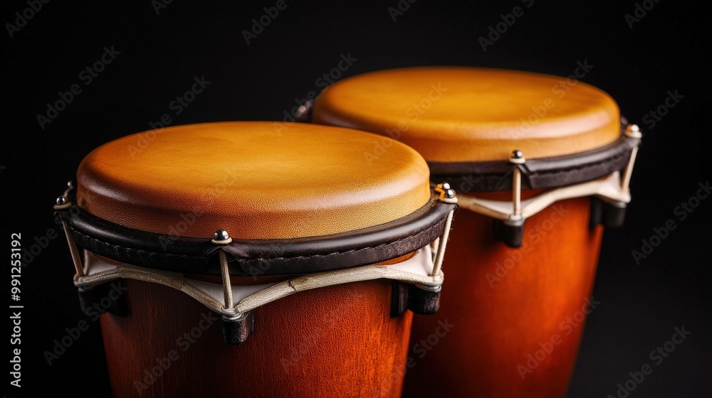 Obraz premium Two Brown Leather Drumhead on Black Background