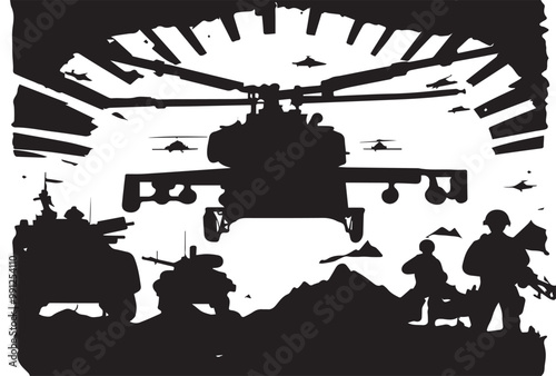 Military vector illustration army combat ambush grunge.