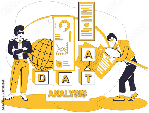 Big data vector illustration. Control, vigilant sentinel, guards gates to kingdom big data Privacy, sacred veil, shields individuals in cathedral big data analytics Accounting, meticulous scribe