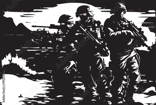 Military vector illustration army combat ambush grunge.