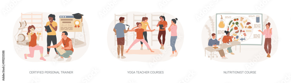 Obraz premium Personal trainer course isolated cartoon vector illustrations se