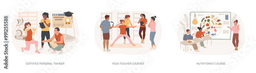 Personal trainer course isolated cartoon vector illustrations se