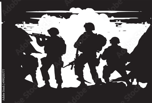 Military vector illustration army combat ambush grunge.