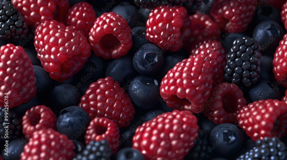 Seamless background of raspberry fruit and various berries Seamless background of raspberry fruit and various berries
