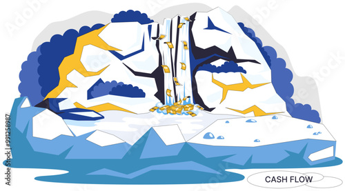 Cash flow vector illustration. Investing is art sculpting economic landscape with flow cash Budgeting is compass guiding expedition through terrain cash flow Currency is common language, facilitating