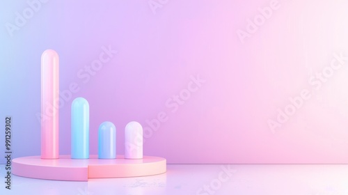 Pastel-Colored 3D Bar Chart on Pink and Purple Gradient Background.