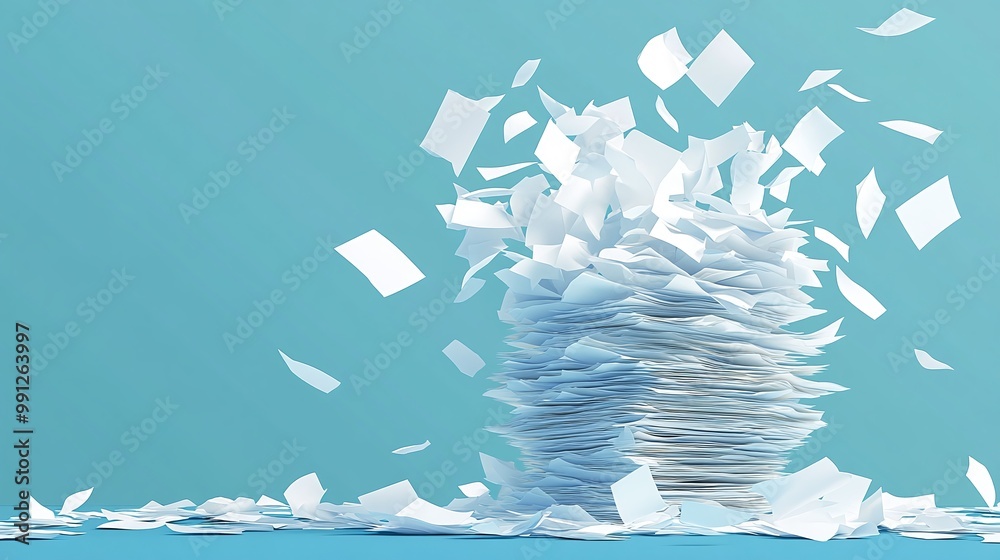 Obraz premium falling stack of blank pages representing business documents in an office environment focusing on paperwork organization and the efficiency of corporate workflows